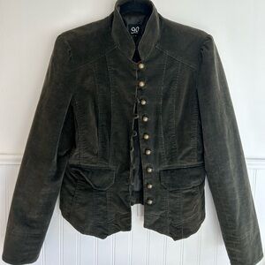 90 Ninety Olive Green Velvet Silver Filigree Buttons Military Jacket